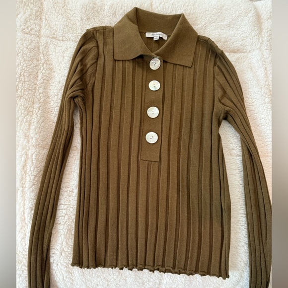 Madewell Olive Button-Down Ribbed Top NWOT Sz M - Picture 3 of 6